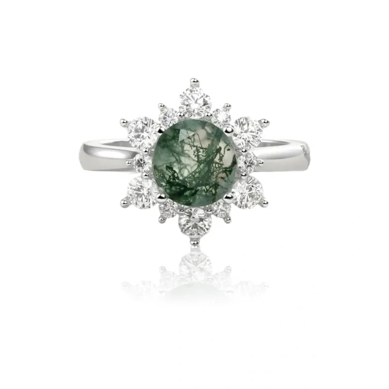 10K White Gold Moss Agate Engagement Ring-20