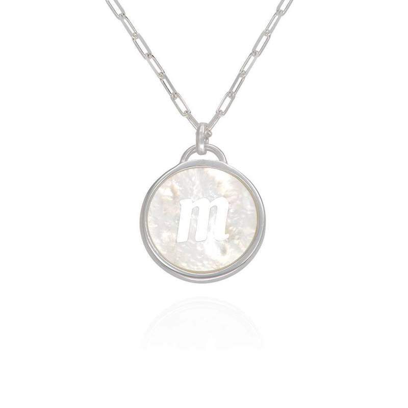 Collar con colgante de inicial personalizada en oro blanco de 9 quilates y nácar para mujer-1