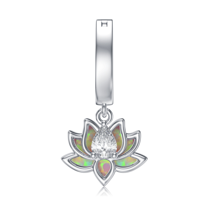 10K White Gold Opal Lotus Belly Button Ring-1