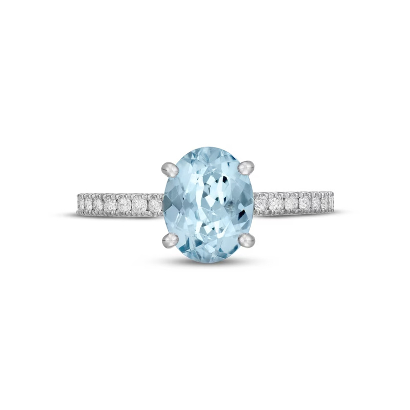 Anillo de compromiso personalizado de oro blanco de 18 quilates con corte ovalado y piedras preciosas-1