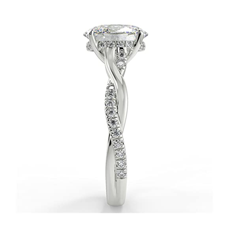Anillo de compromiso de oro blanco de 10 quilates con moissanita ovalada de 2 quilates-4