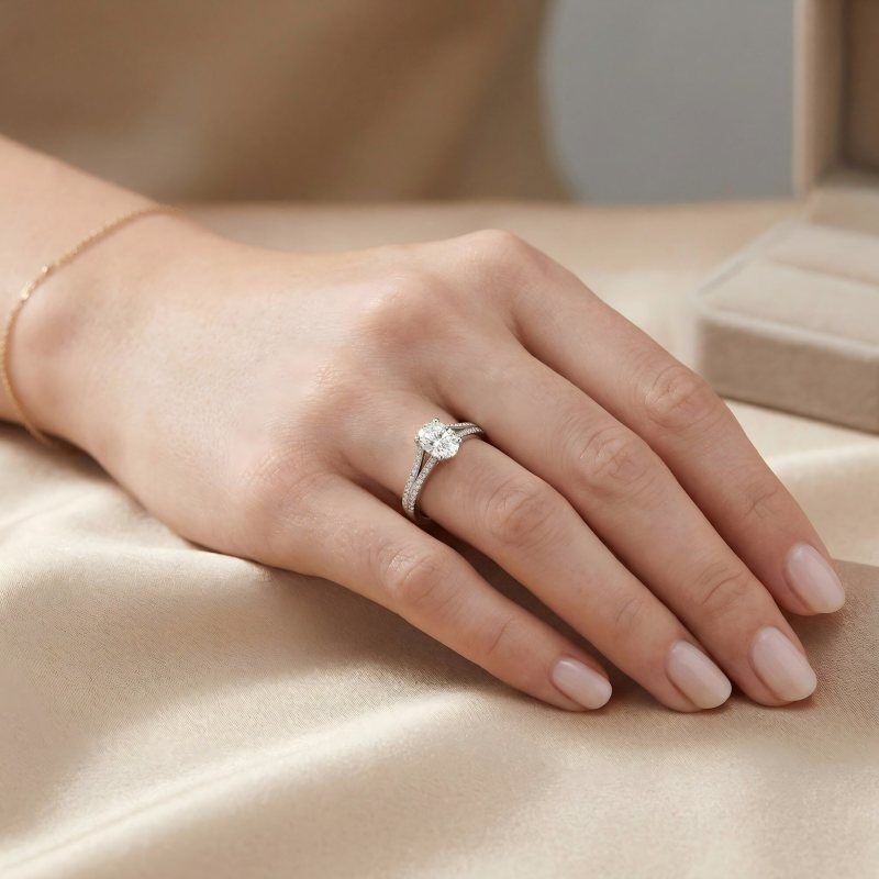 18K White Gold Oval Cut Moissanite Engagement Ring-2