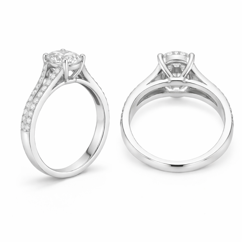 18K White Gold Oval Cut Moissanite Engagement Ring-3