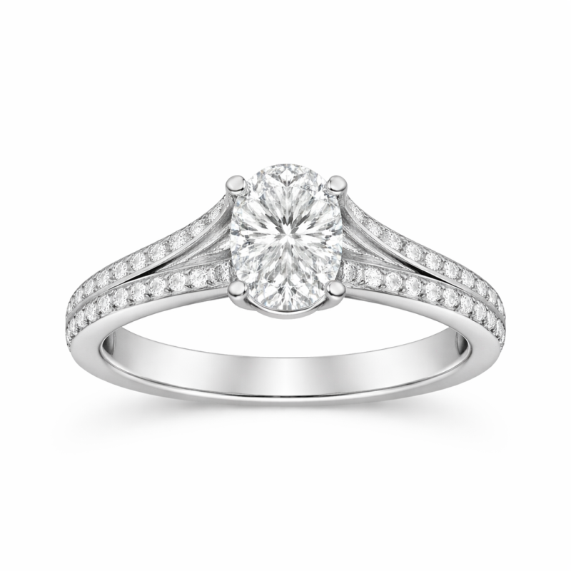 18K White Gold Oval Cut Moissanite Engagement Ring-1
