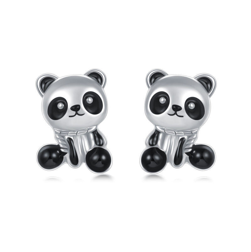 Pendientes de panda de oro blanco de 14 quilates-1