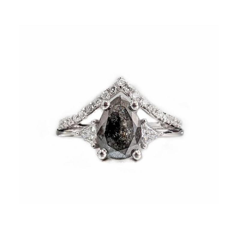 10K White Gold Pear Cut Herkimer Diamond Ring-11