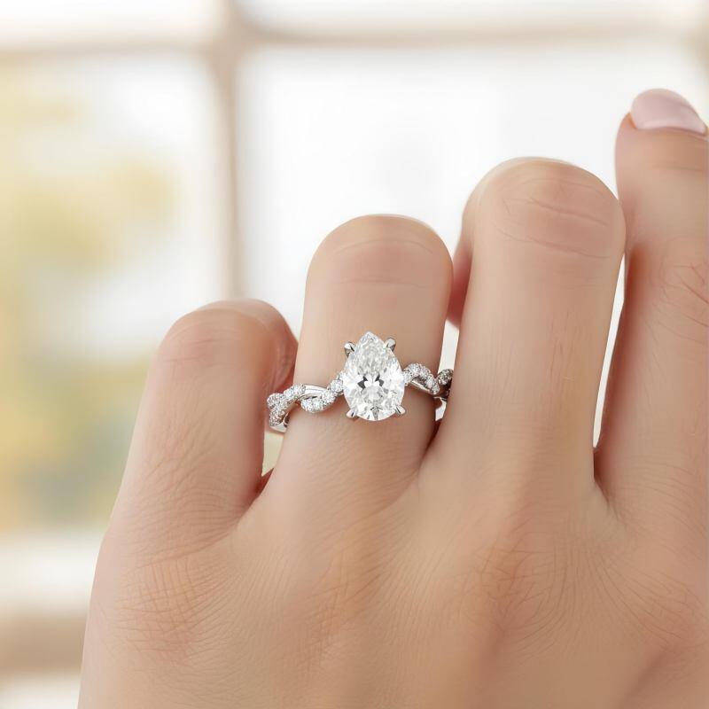10K White Gold Pear Cut Lab Created Diamond Custom Engagement Ring D Color VVS1-VS1 Clarity 3EX IGI Certified-3