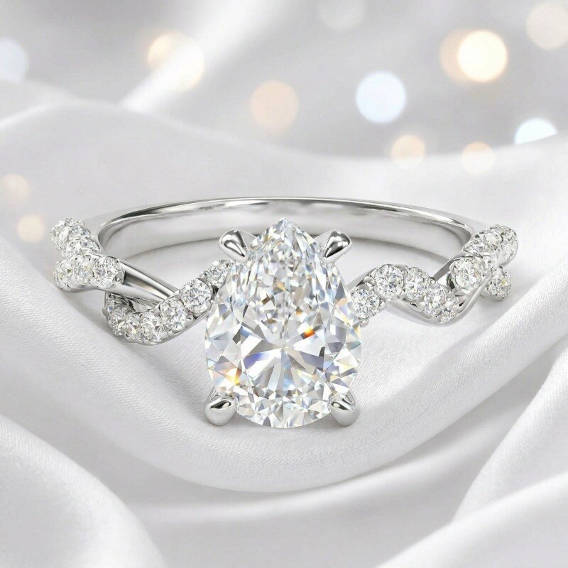 10K White Gold Pear Cut Lab Created Diamond Custom Engagement Ring D Color VVS1-VS1 Clarity 3EX IGI Certified-4