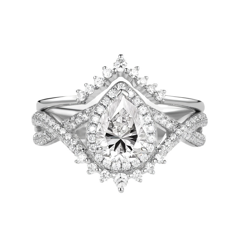 18K White Gold Pear Cut Moissanite Bridal Set-1