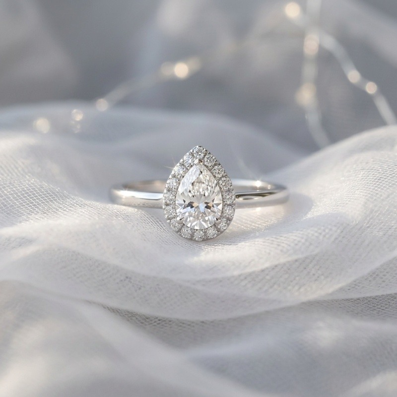 14K White Gold Pear Cut Moissanite Engagement Ring-3