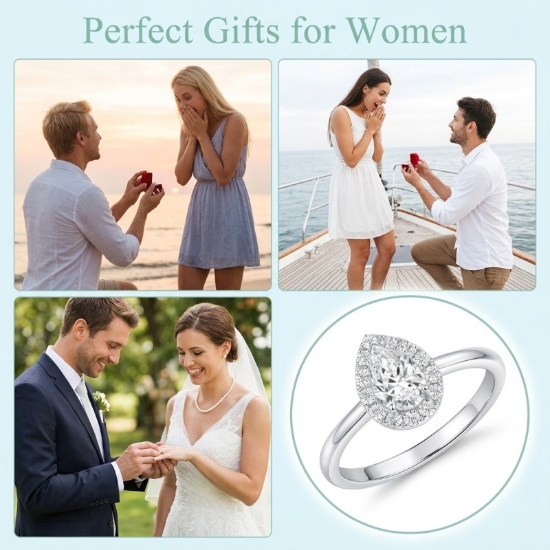 14K White Gold Pear Cut Moissanite Engagement Ring-4