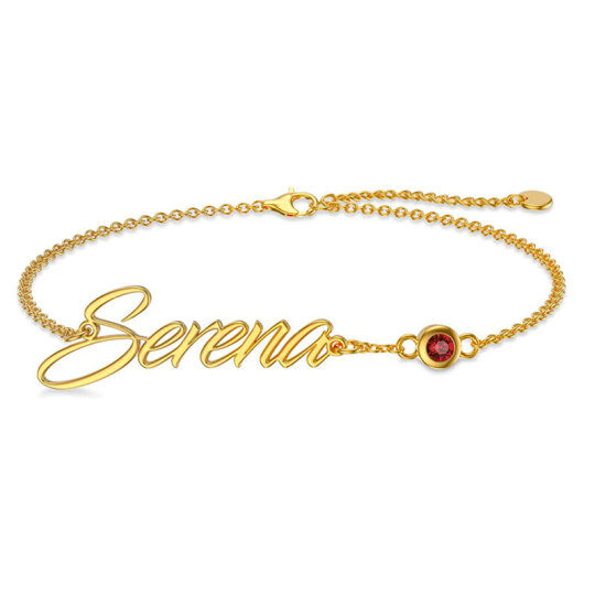 Pulsera clásica con nombre y piedra natal personalizada en oro de 14 quilates, joyería con placa de nombre para mujer