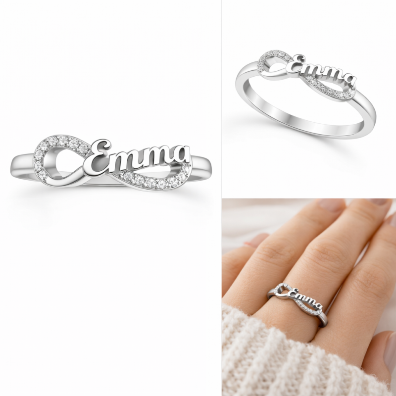 10K White Gold Personalized Classic Name & Infinity Symbol Ring-3