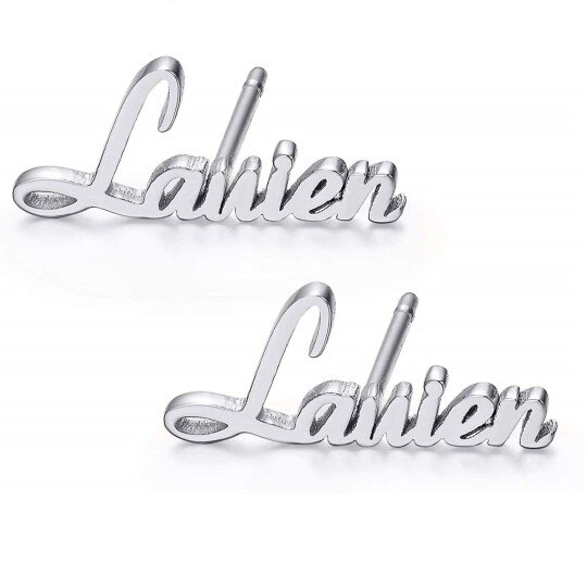Boucles d'oreilles puces classiques personnalisées avec nom en or blanc 10 carats