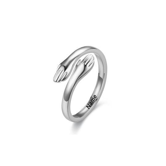 10K White Gold Personalized Engraving & Hug Open Ring