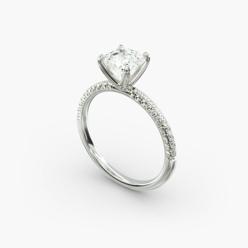 Anillo de compromiso de oro blanco de 10 quilates con pavé de diamantes de laboratorio-4