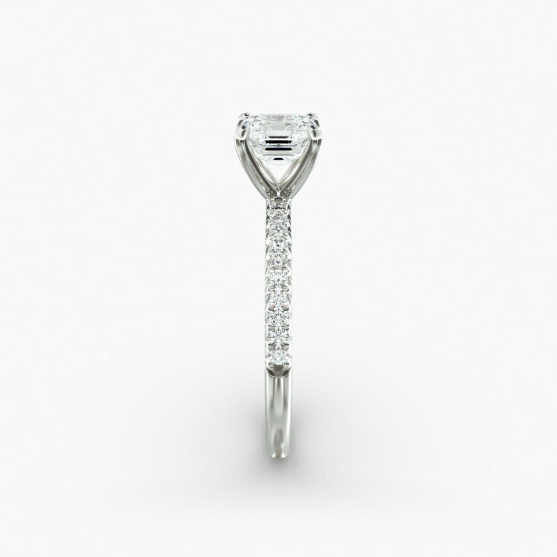 Anillo de compromiso de oro blanco de 10 quilates con pavé de diamantes de laboratorio-5