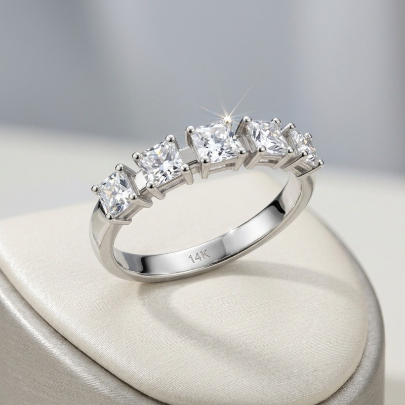 14K White Gold Princess Cut Laboratory Diamonds Custom Wedding Ring-3