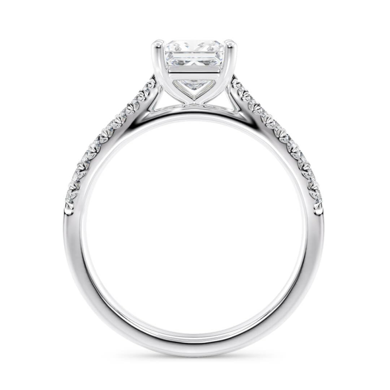 Anillo de compromiso de moissanita con corte princesa en oro blanco de 14 quilates-3