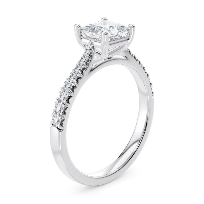 Anillo de compromiso de moissanita con corte princesa en oro blanco de 14 quilates-4