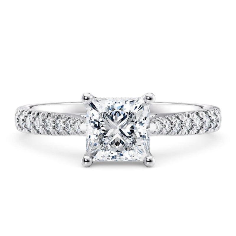 Anillo de compromiso de moissanita con corte princesa en oro blanco de 14 quilates-1