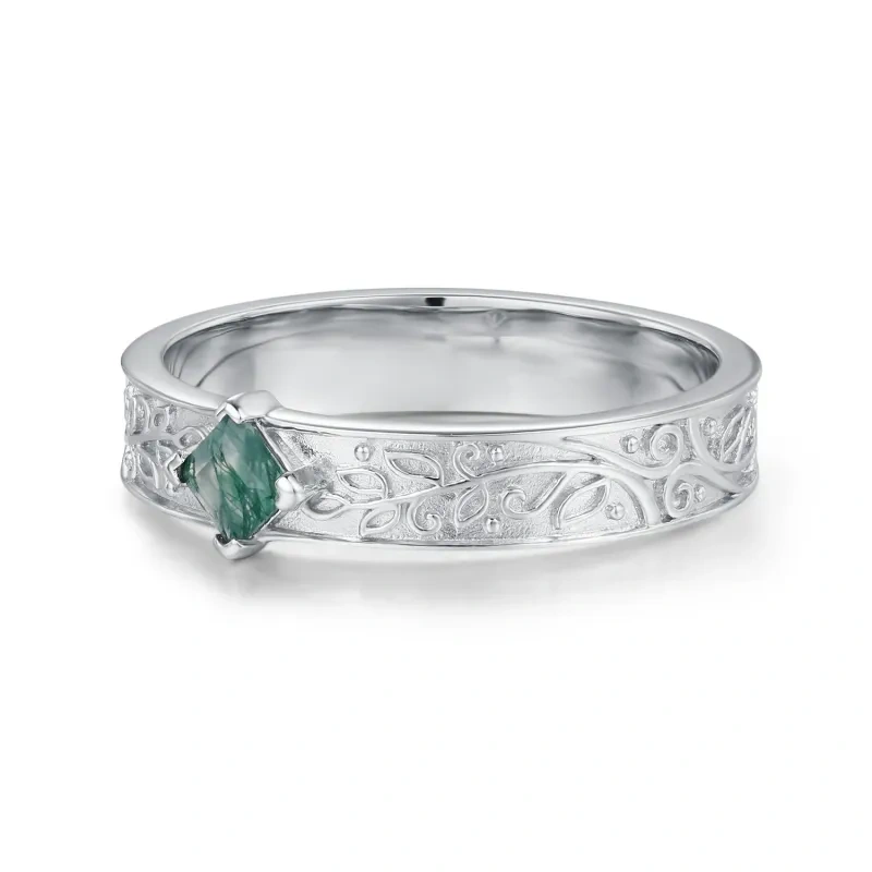 18K White Gold Princess Cut Moss Agate Men's Band for Men-4