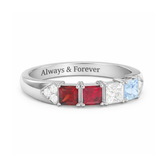10K White Gold Princess Cut Personalized Birthstone Ring