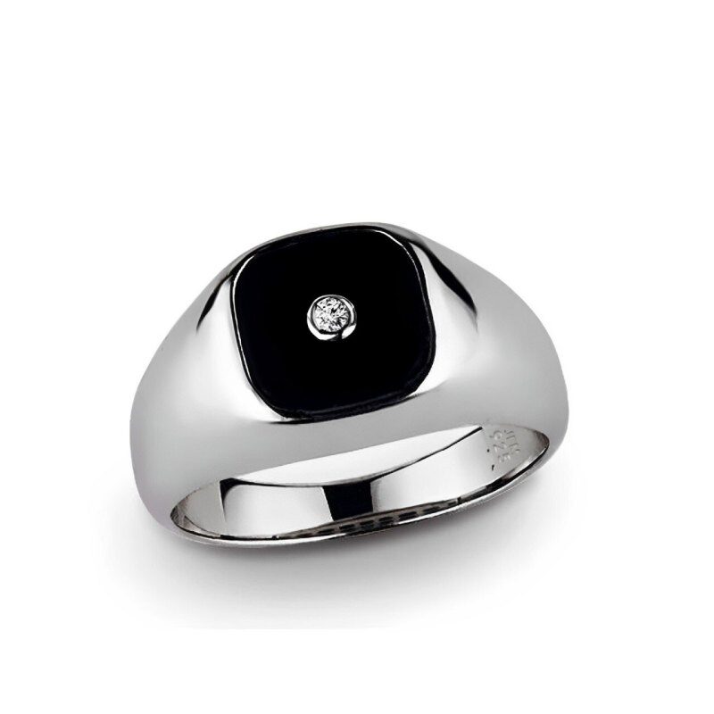 Bague en or blanc 18 carats, taille princesse, personnalisable, idéale pour un homme, un petit ami, un mari, un père ou un grand-père.-1