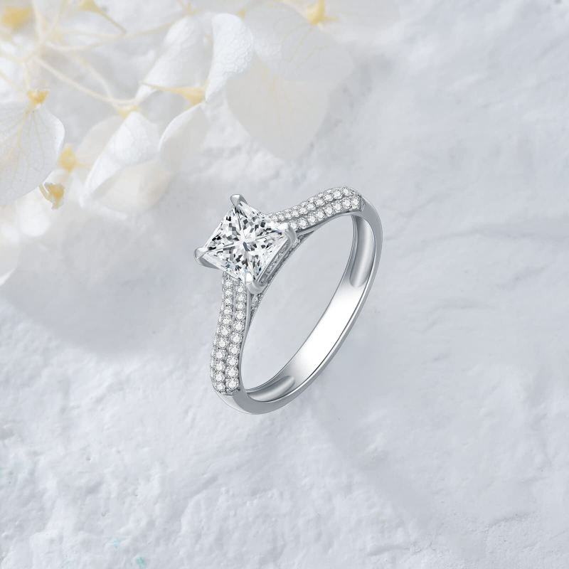 10K White Gold 1 CT Princess Cut Moissanite Sidestone Engagement Ring-3