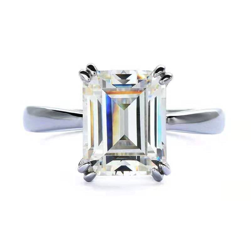 10K White Gold Emerald Cut Moissanite Solitaire Engagement Ring-19