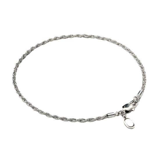 Pulsera de cadena de plata de ley con forma de cuerda de 2 mm