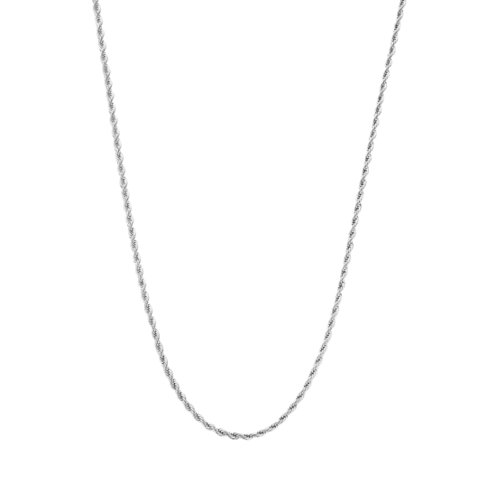 10K White Gold Rope Chain Necklace for Men 2mm