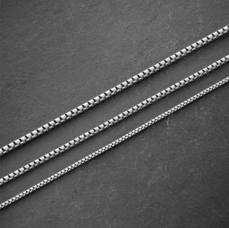 Runde Kastenkette aus Sterlingsilber mit Weißgoldplattierung für Herren, 2 mm-3