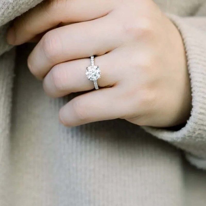 10K White Gold Round Cubic Zirconia Wedding Ring-2