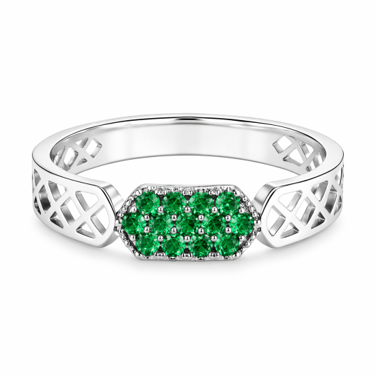 Anillo de oro blanco de 14 quilates con esmeralda artificial de corte redondo