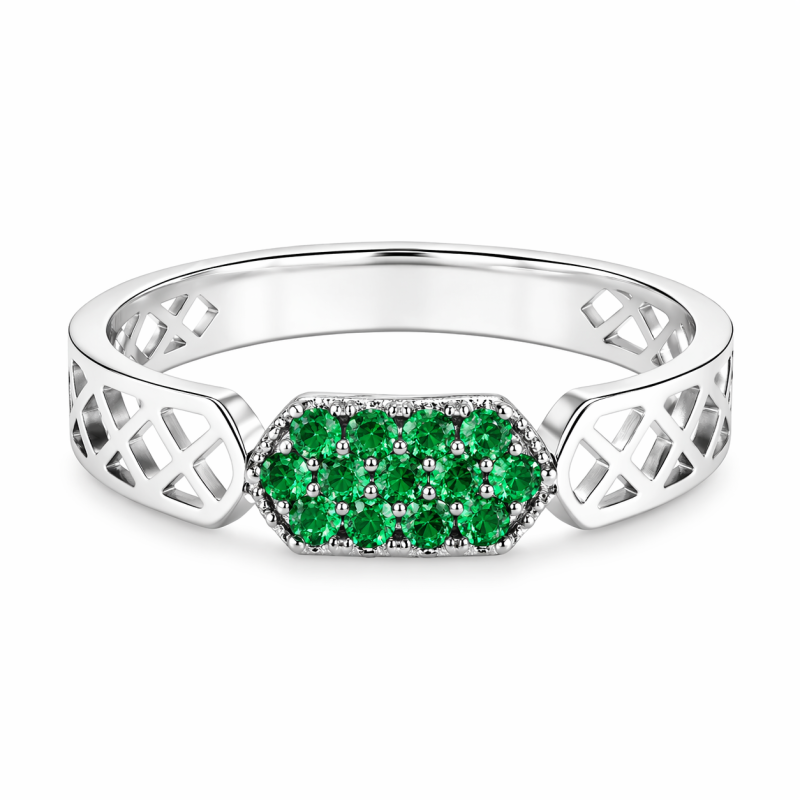 10K White Gold Round Cut Artificial Emerald Ring-3