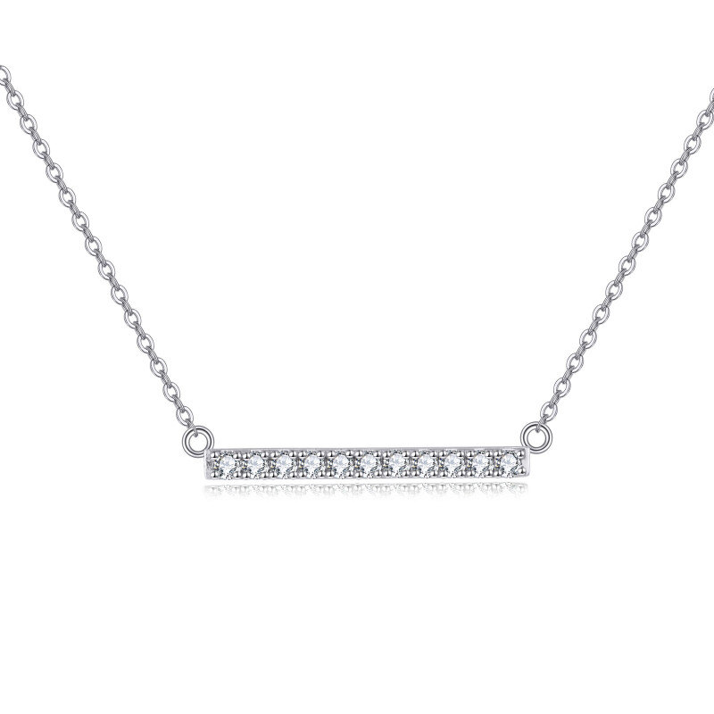 14K White Gold Round Cut Cubic Zirconia Bar Necklace-1