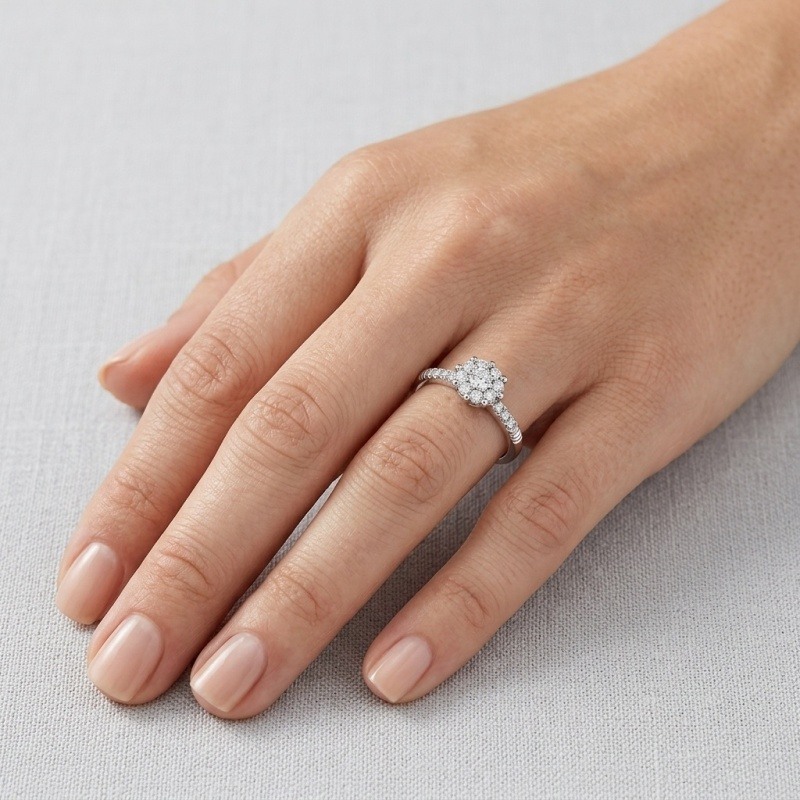 14K White Gold Round Cut Moissanite Engagement Ring-2