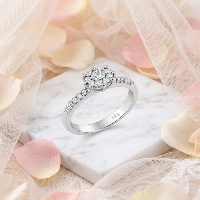 14K White Gold Round Cut Moissanite Engagement Ring-3
