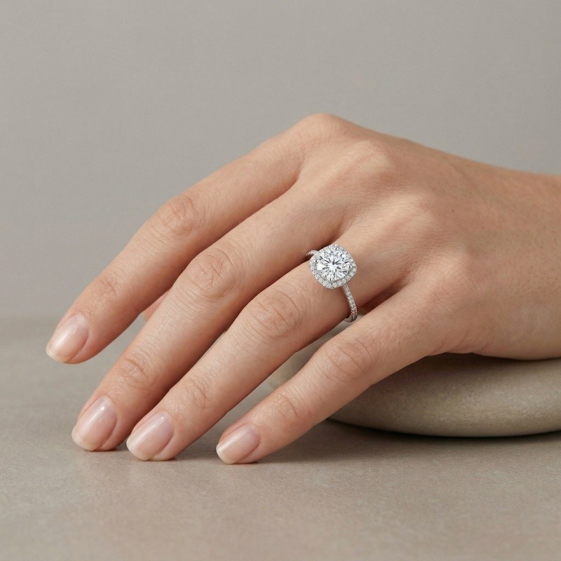 18K White Gold Round Cut Moissanite Engagement Ring-2