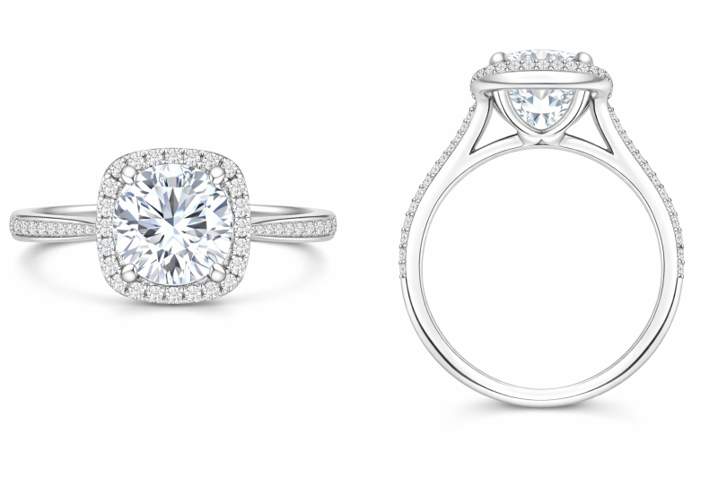 18K White Gold Round Cut Moissanite Engagement Ring-3