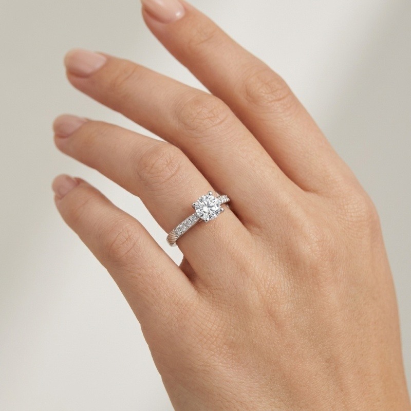 10K White Gold Round Cut Moissanite Engagement Ring-2