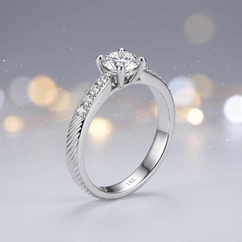 10K White Gold Round Cut Moissanite Engagement Ring-3