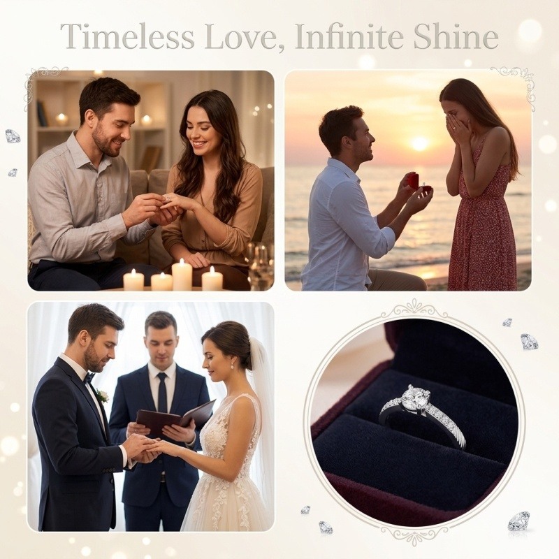 10K White Gold Round Cut Moissanite Engagement Ring-4