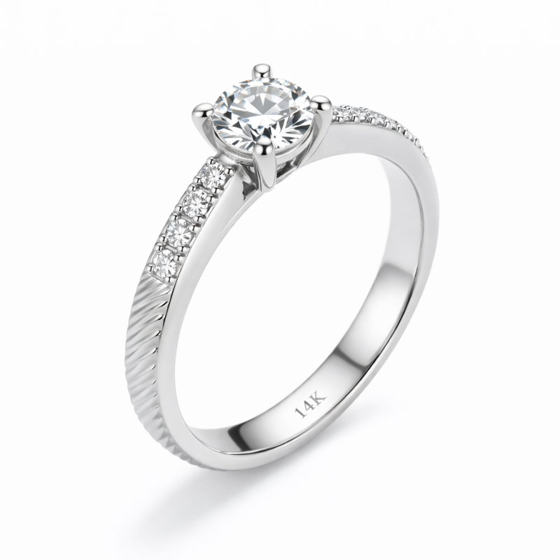 10K White Gold Round Cut Moissanite Engagement Ring-1