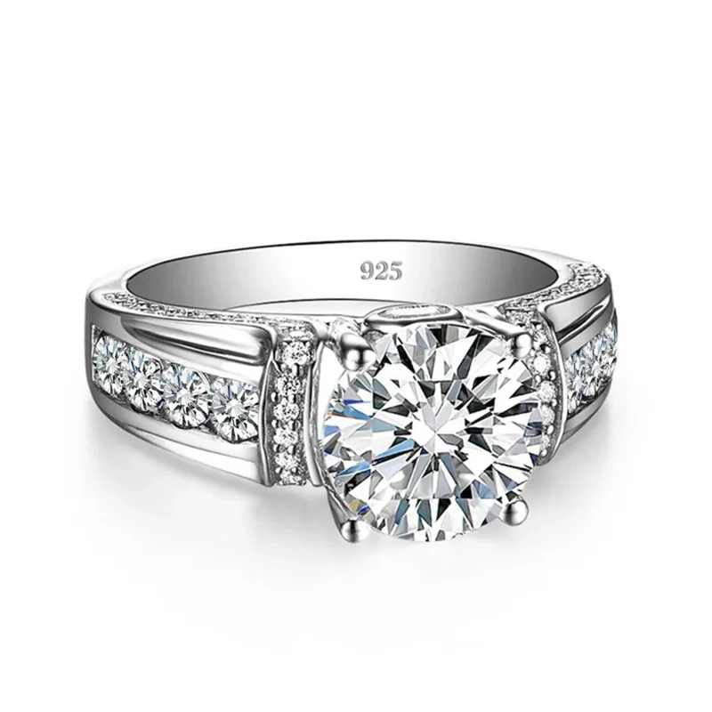 Anillo de compromiso de oro blanco de 14 quilates con moissanita de corte redondo-3