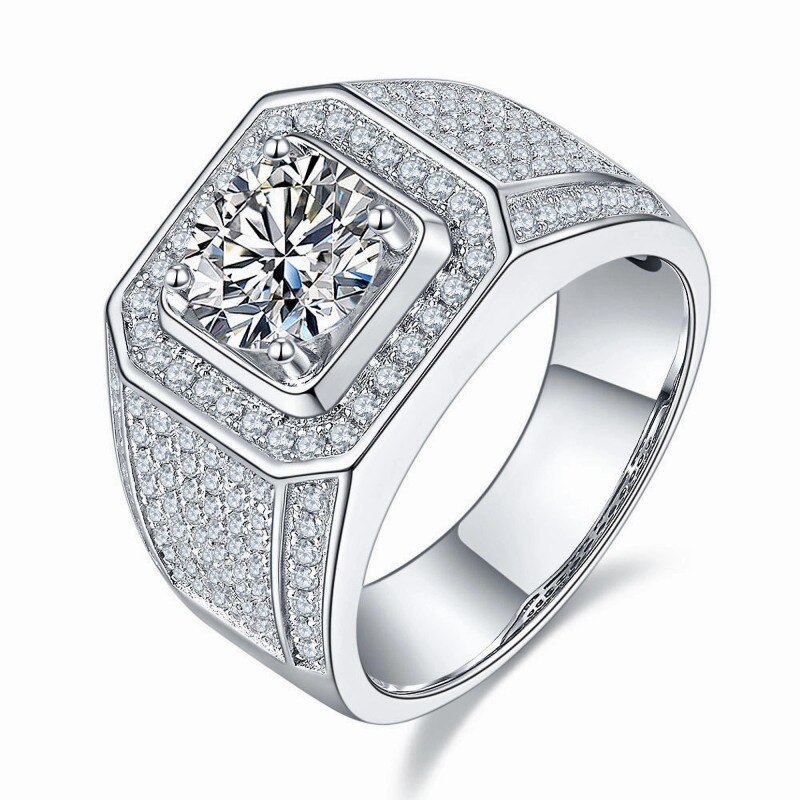10K White Gold Round Cut Moissanite Men's Band-12