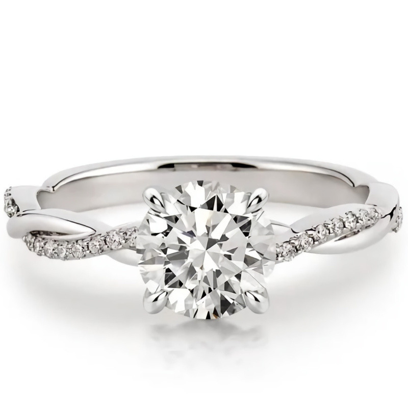 10K White Gold Round Cut Moissanite Round Engagement Ring-1