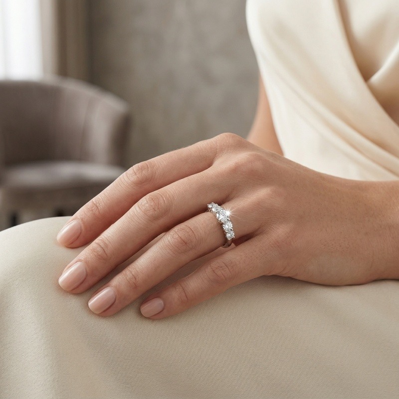 14K White Gold Round Cut Moissanite Wedding Ring-2