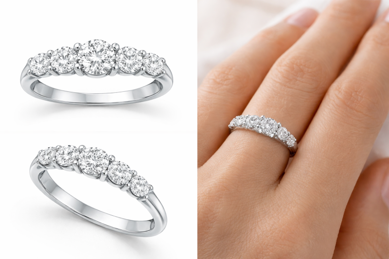 14K White Gold Round Cut Moissanite Wedding Ring-3